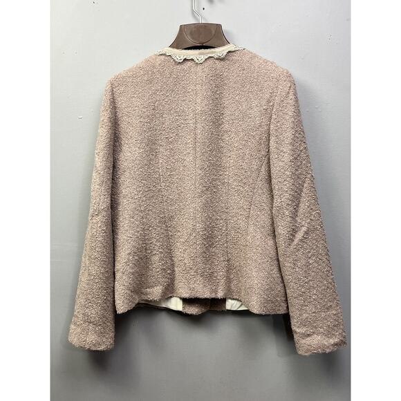 Banana Republic Blazer womens 10 Wool Blend Tweed Mauve lace trim Pockets - Picture 2 of 7